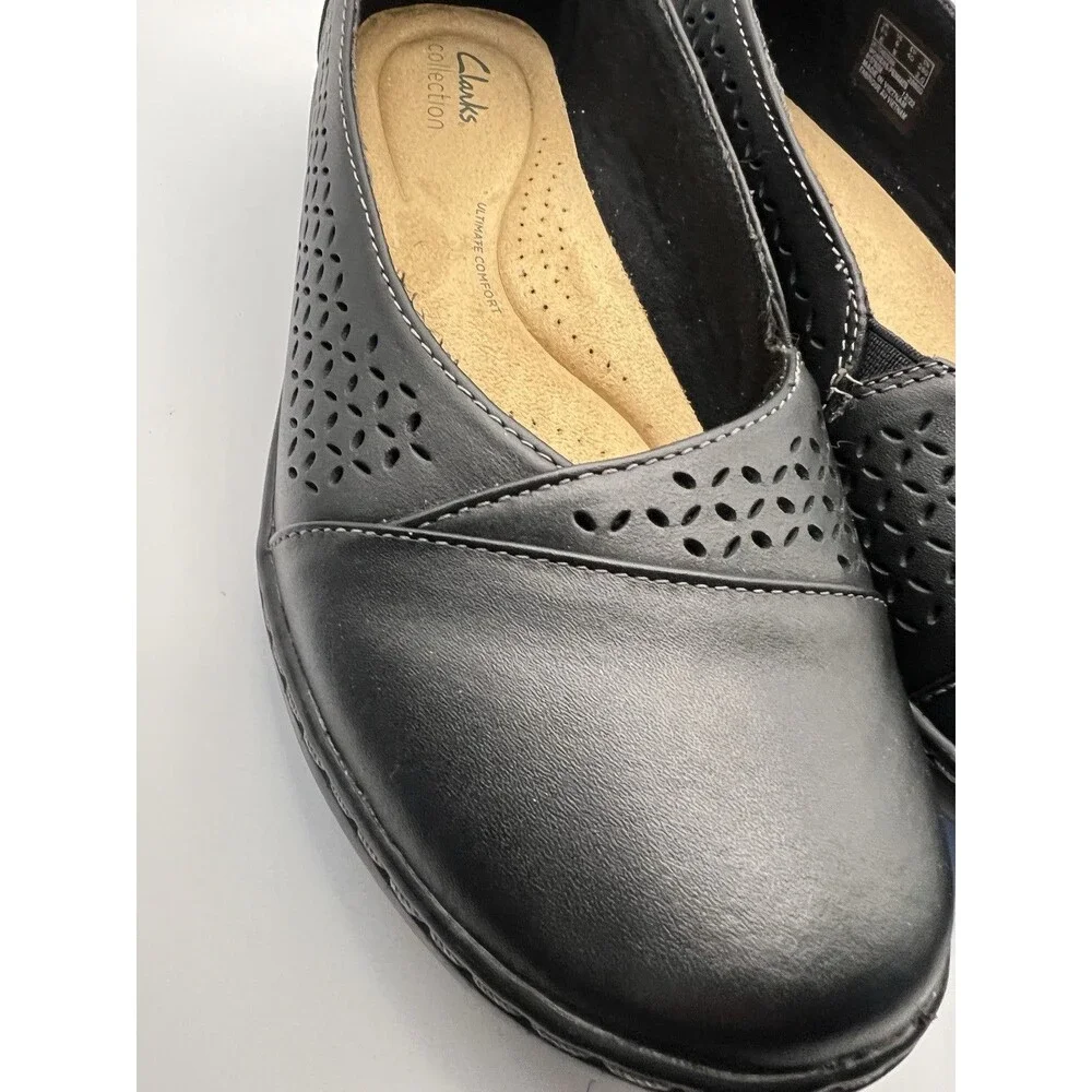 Clarks Cora Iris Loafer womens US Sz 9 Wide Black Leather Slip On Cushioned New